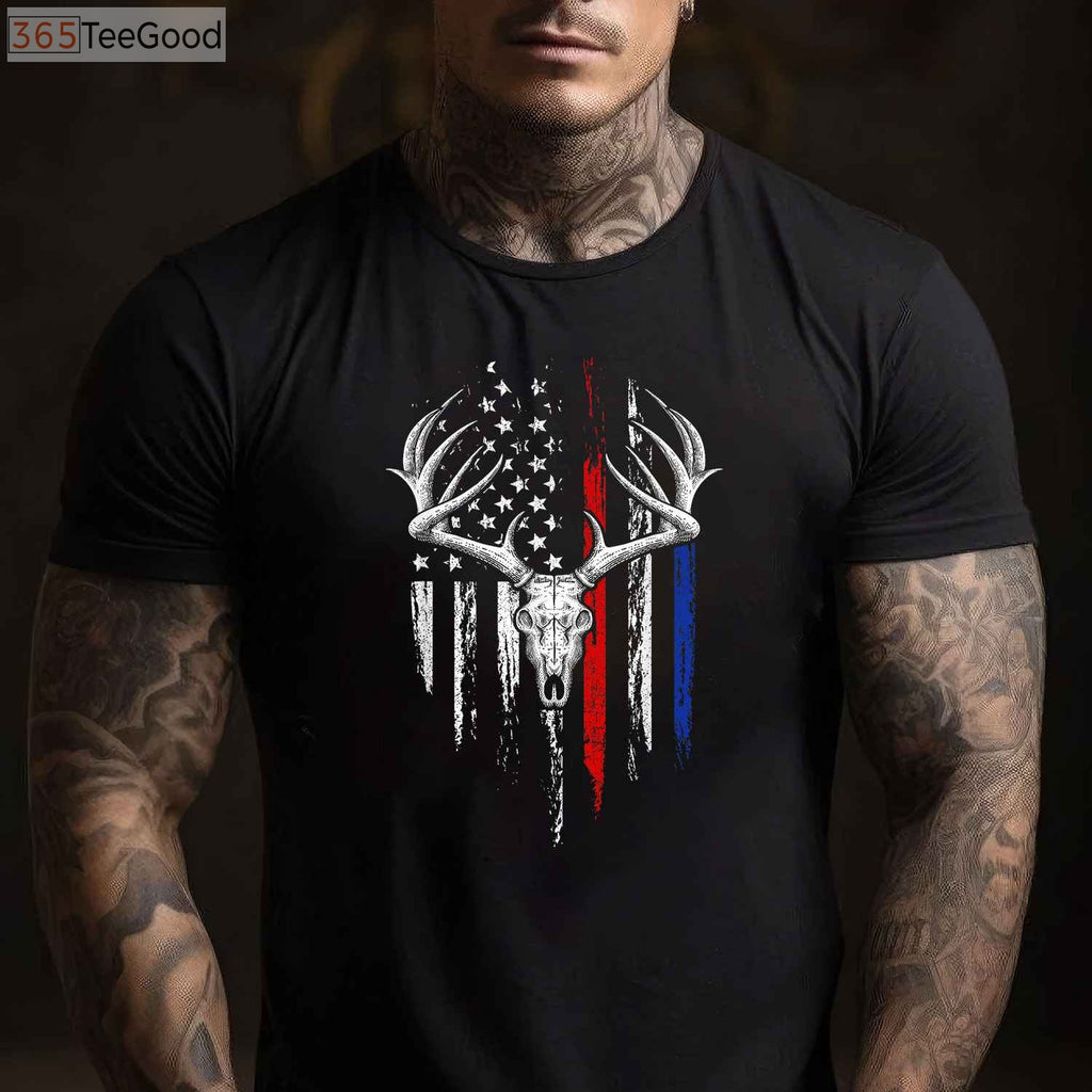 American Flag Bowhunting Shirt, Whitetail Deer Hunter Archery Lover Gift Tee