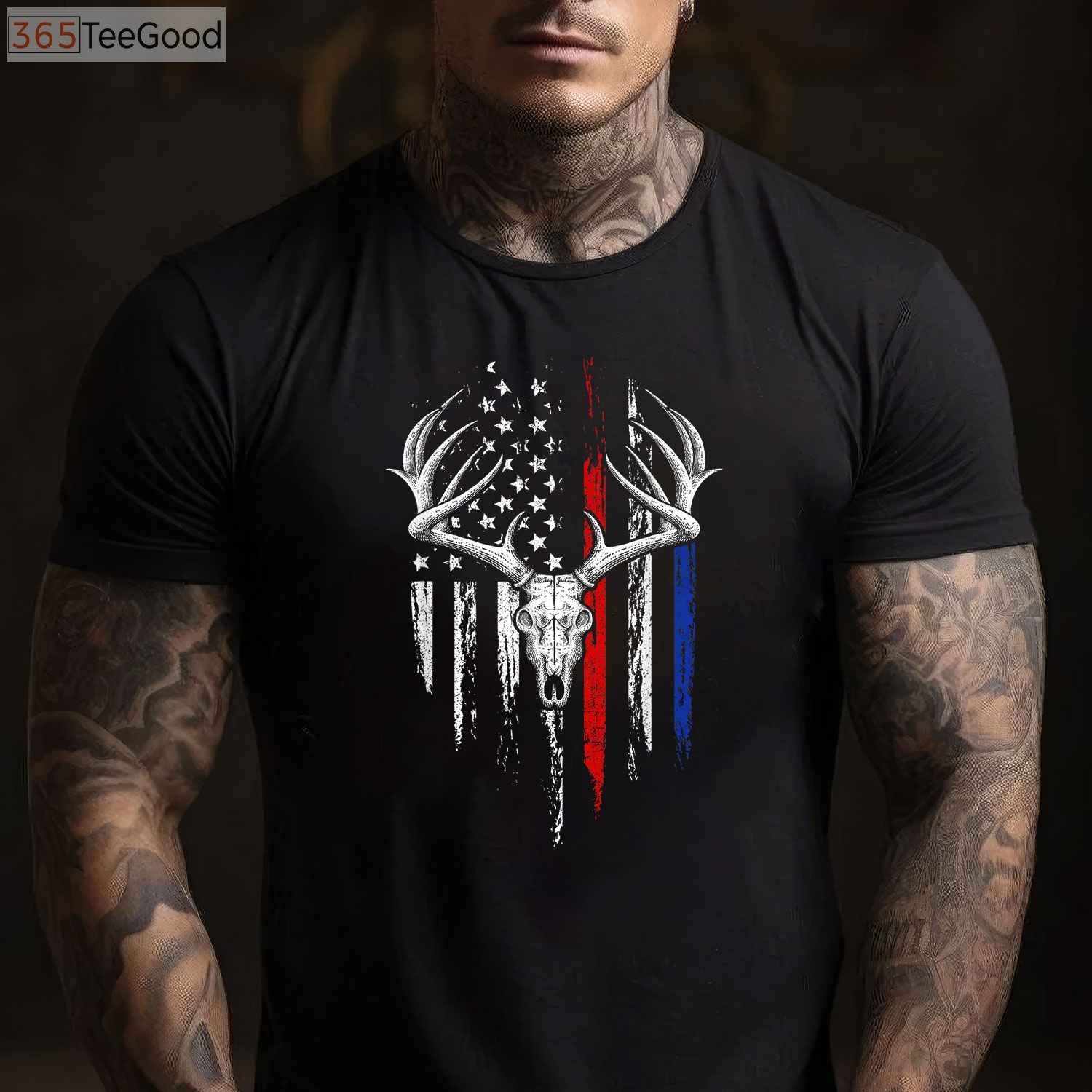 American Flag Bowhunting Shirt, Whitetail Deer Hunter Archery Lover Gift Tee