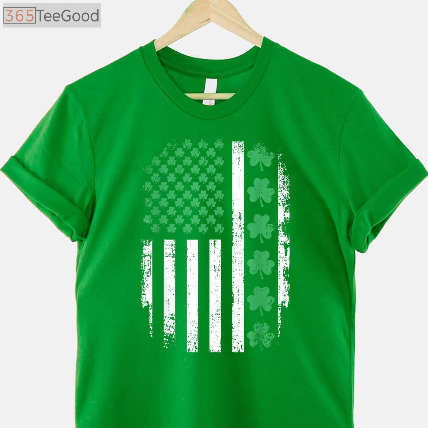 American Flag with Shamrocks St Patrick’s Day T-Shirt, Irish USA Patriotic Shirt