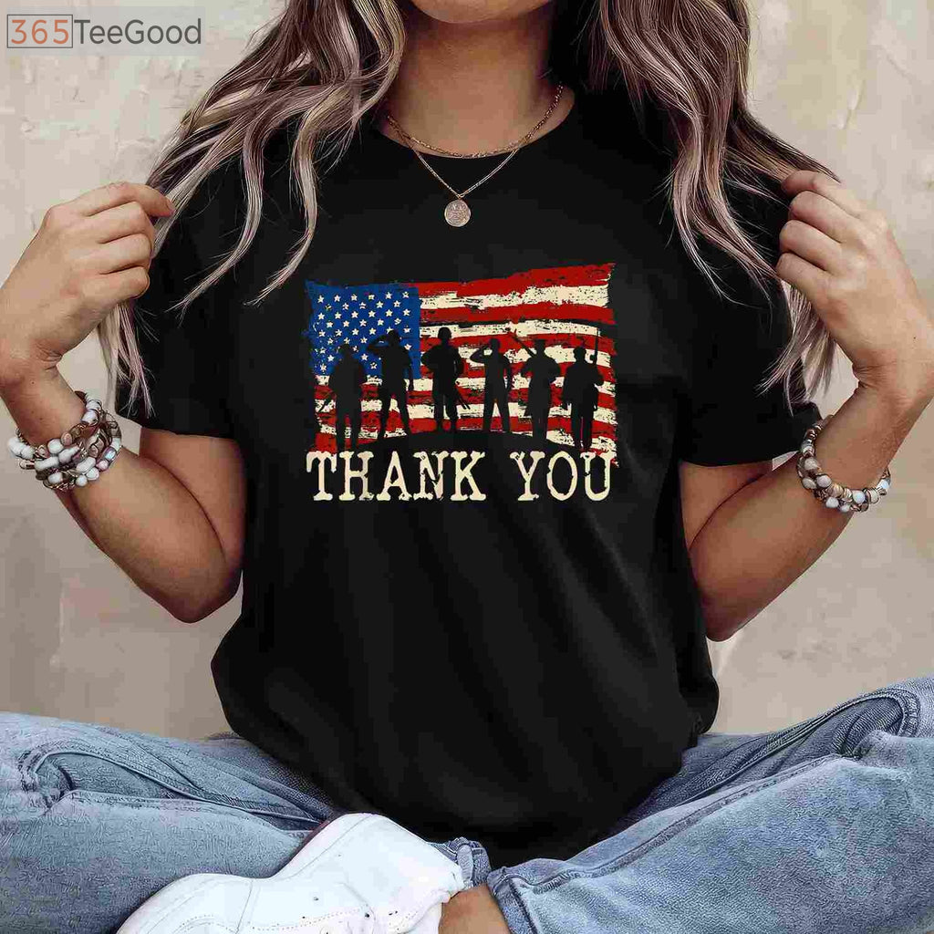 American Flag Thank You Veterans T-Shirt - Proud Veteran Appreciation Gift