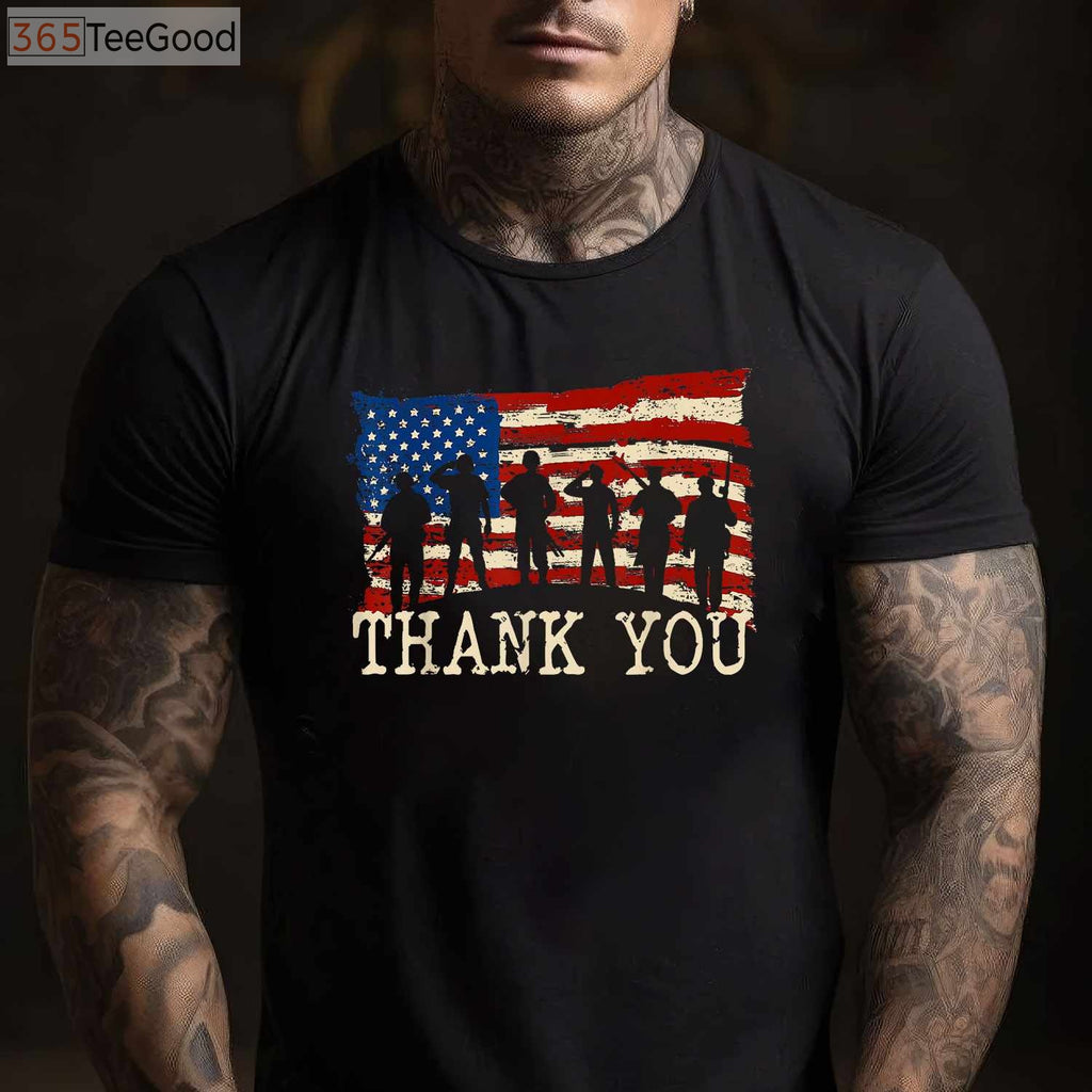 American Flag Thank You Veterans T-Shirt - Proud Veteran Appreciation Gift