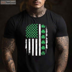 American Flag with Shamrocks St Patrick’s Day T-Shirt, Irish USA Patriotic Shirt