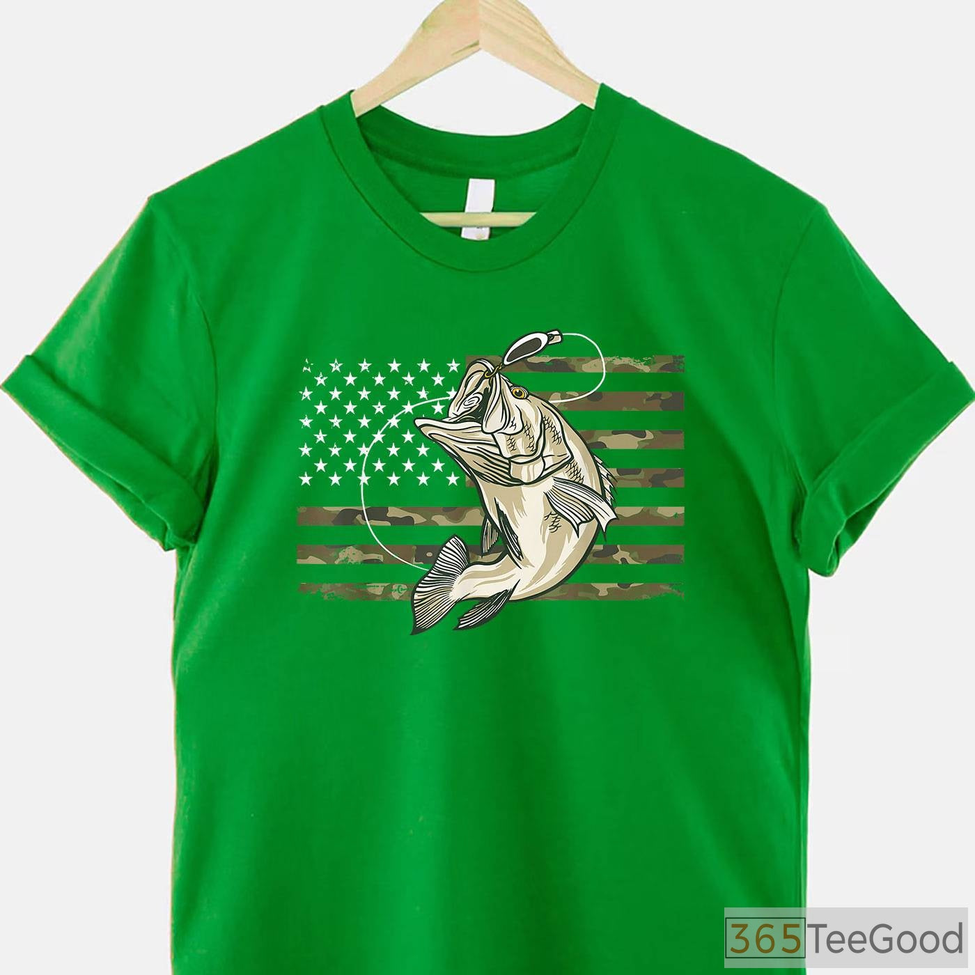 American Flag Camo Bass Fishing Shirt - Tactical Patriotic Fisherman Tee