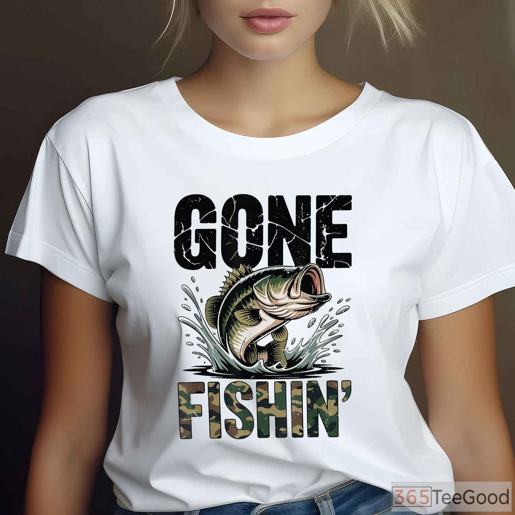 American Flag Camo Bass Fishing Shirt - Funny Dad Joke Tee for Men & Youth