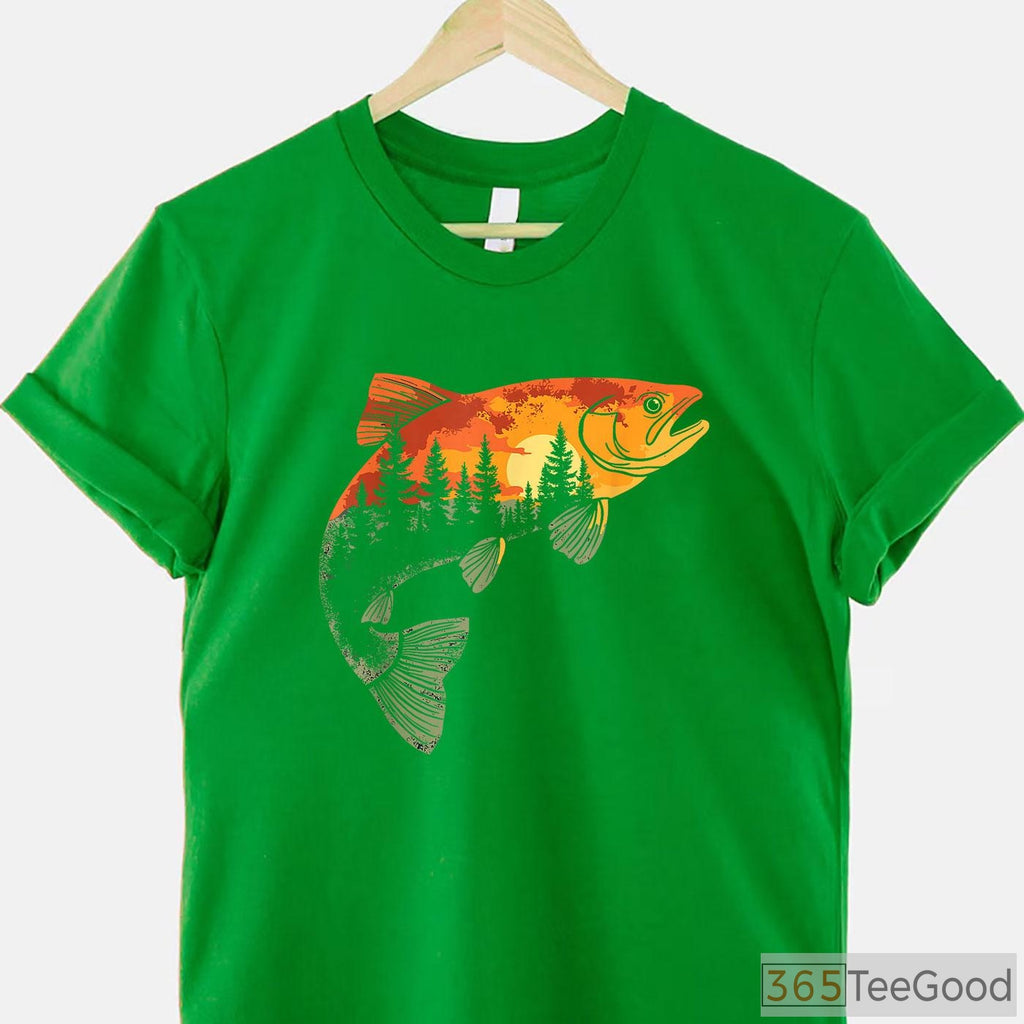 Artistic Fly Fishing Angler Shirt - Forest Nature & Trout Graphic Tee