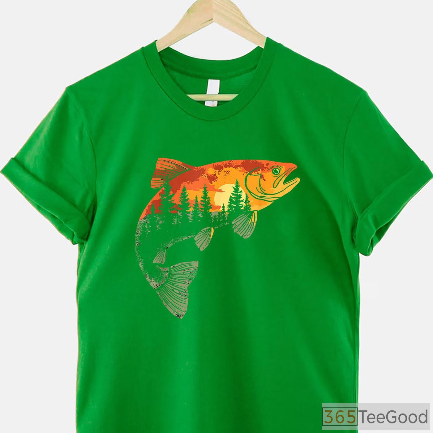 Artistic Fly Fishing Angler Shirt - Forest Nature & Trout Graphic Tee