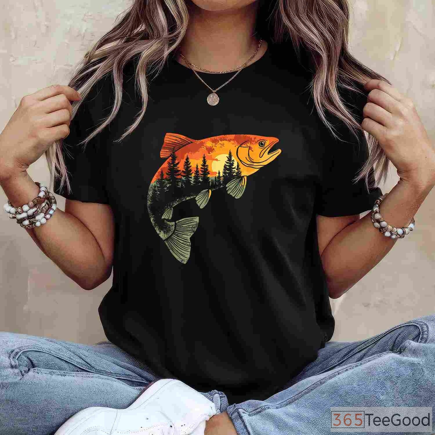 Artistic Fly Fishing Angler Shirt - Forest Nature & Trout Graphic Tee