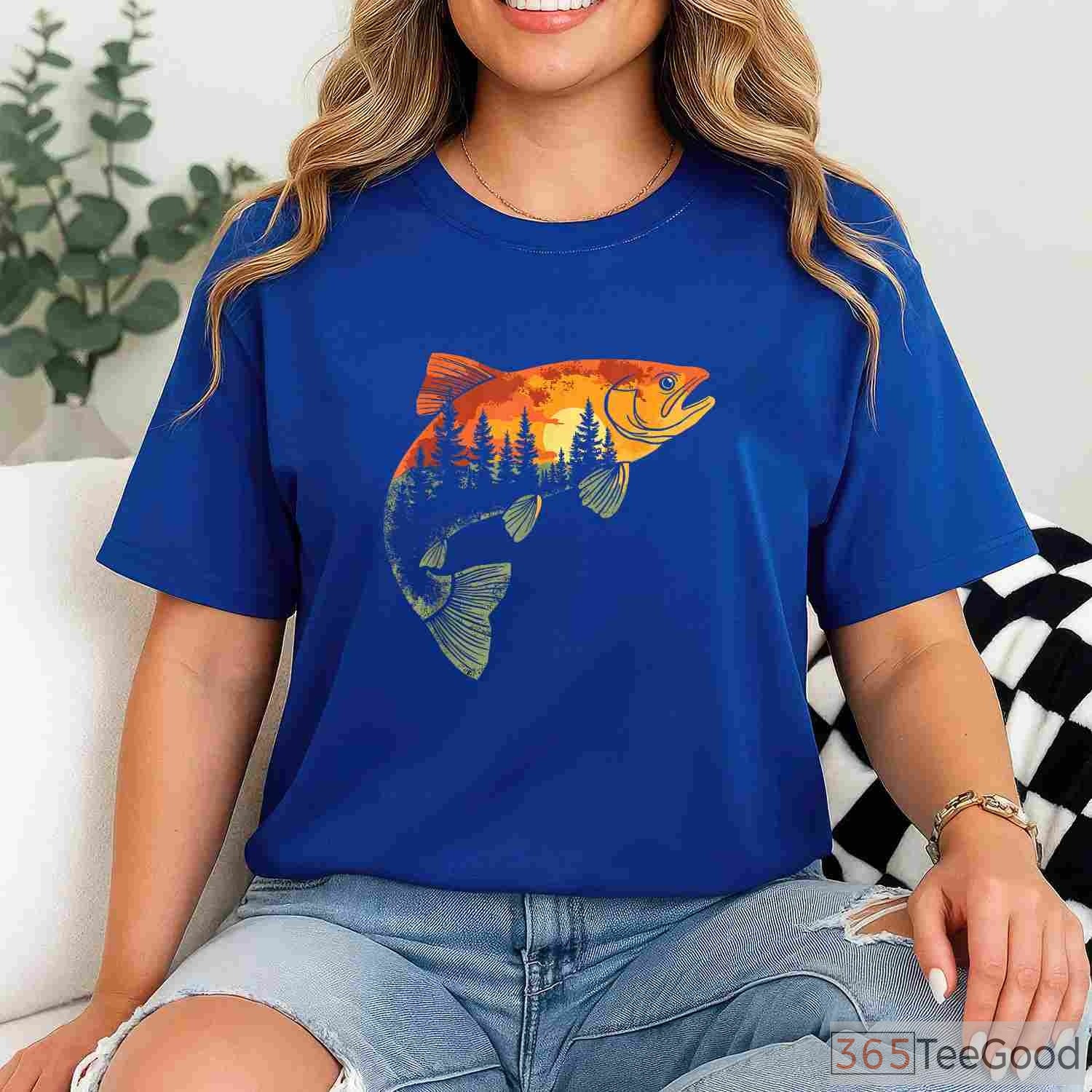 Artistic Fly Fishing Angler Shirt - Forest Nature & Trout Graphic Tee