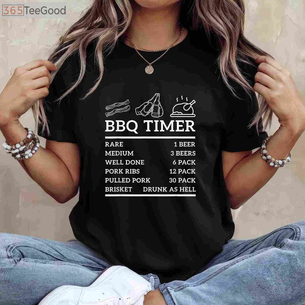 BBQ Timer Beer & Grill T-Shirt - Funny Barbecue Saying Dad Gift