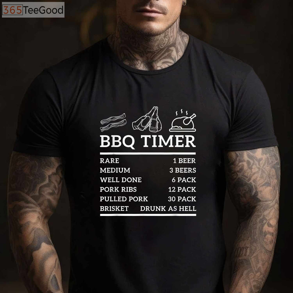 BBQ Timer Beer & Grill T-Shirt - Funny Barbecue Saying Dad Gift