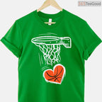Basketball Heart Valentine's Day T-Shirt, Sports Lover Slam Dunk Love Shirt for Men Boys Toddler