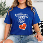 Basketball Heart Valentine's Day T-Shirt, Sports Lover Slam Dunk Love Shirt for Men Boys Toddler