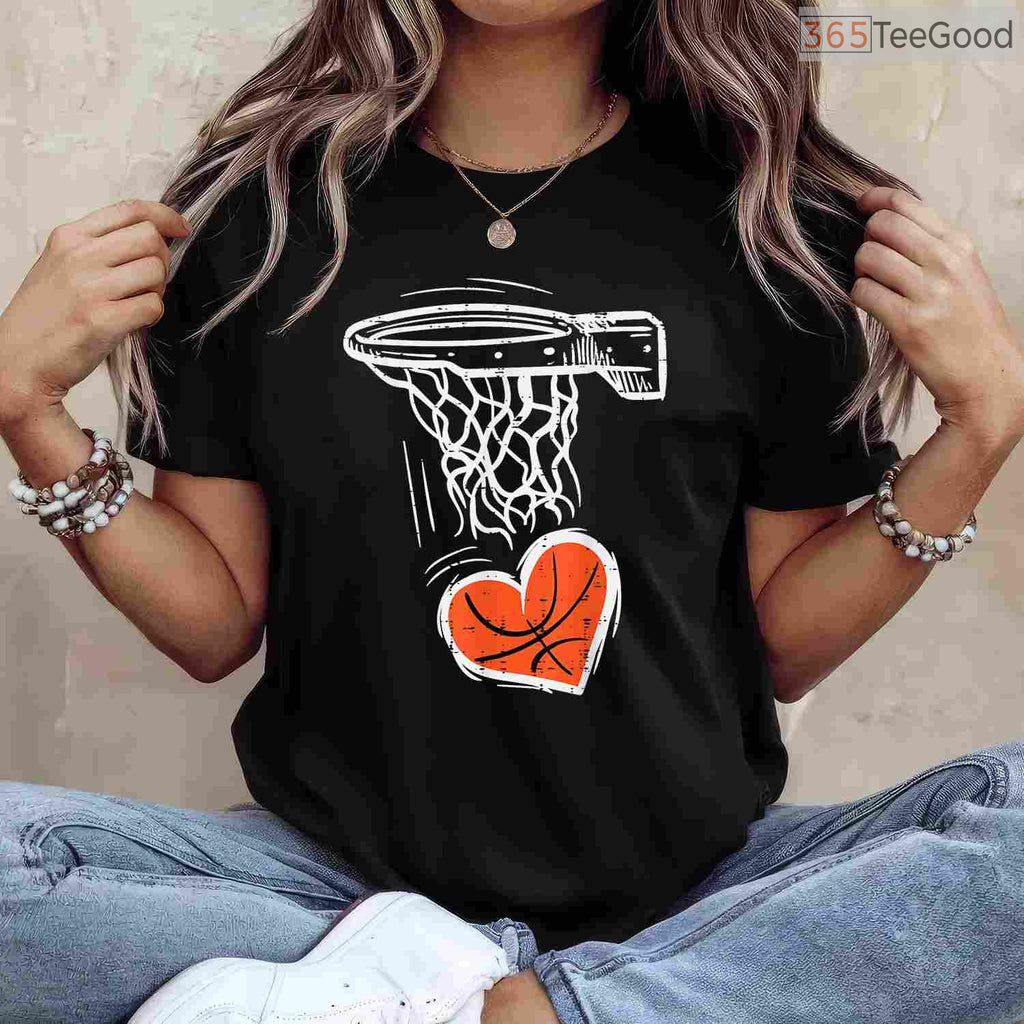 Basketball Heart Valentine's Day T-Shirt, Sports Lover Slam Dunk Love Shirt for Men Boys Toddler
