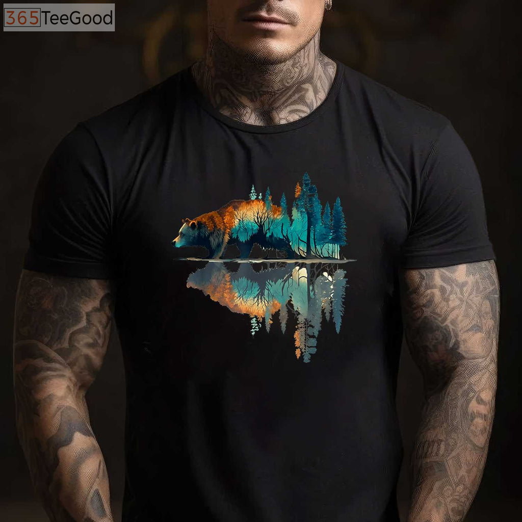 Bear Trees Reflection Nature T-Shirt - Aesthetic Wildlife Forest Outdoor Gift