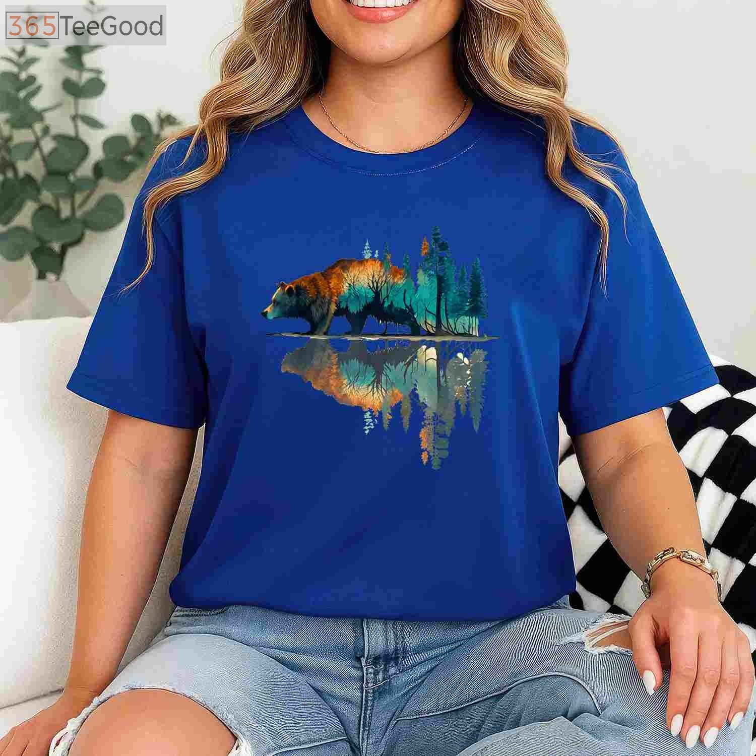 Bear Trees Reflection Nature T-Shirt - Aesthetic Wildlife Forest Outdoor Gift