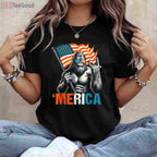 Bigfoot Merica Rock Patriotic 4th of July American Flag T-Shirt