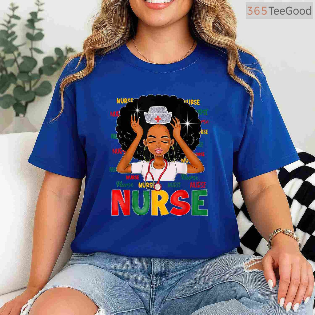 Black History Month Nurse T-Shirt Melanin African American Women Healthcare Scrubs Shirt