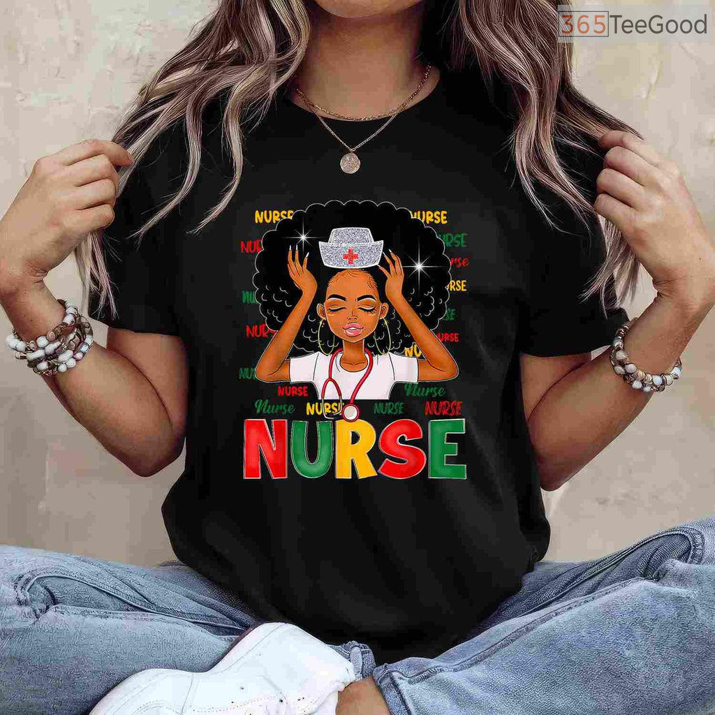 Black History Month Nurse T-Shirt Melanin African American Women Healthcare Scrubs Shirt