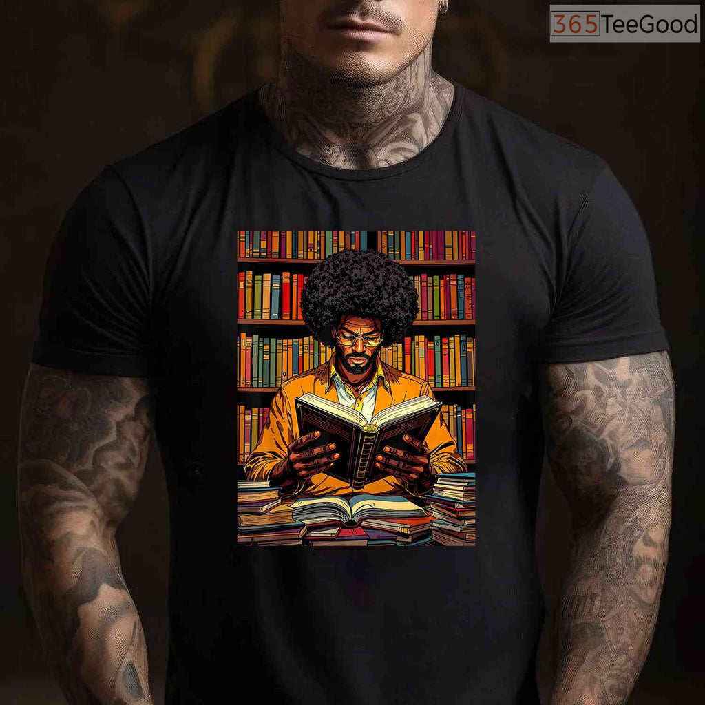 Black Man Reading Book T-Shirt Educated Black History Month Book Lover Afro Shirt