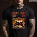 Black Man Reading Book T-Shirt Educated Black History Month Book Lover Afro Shirt