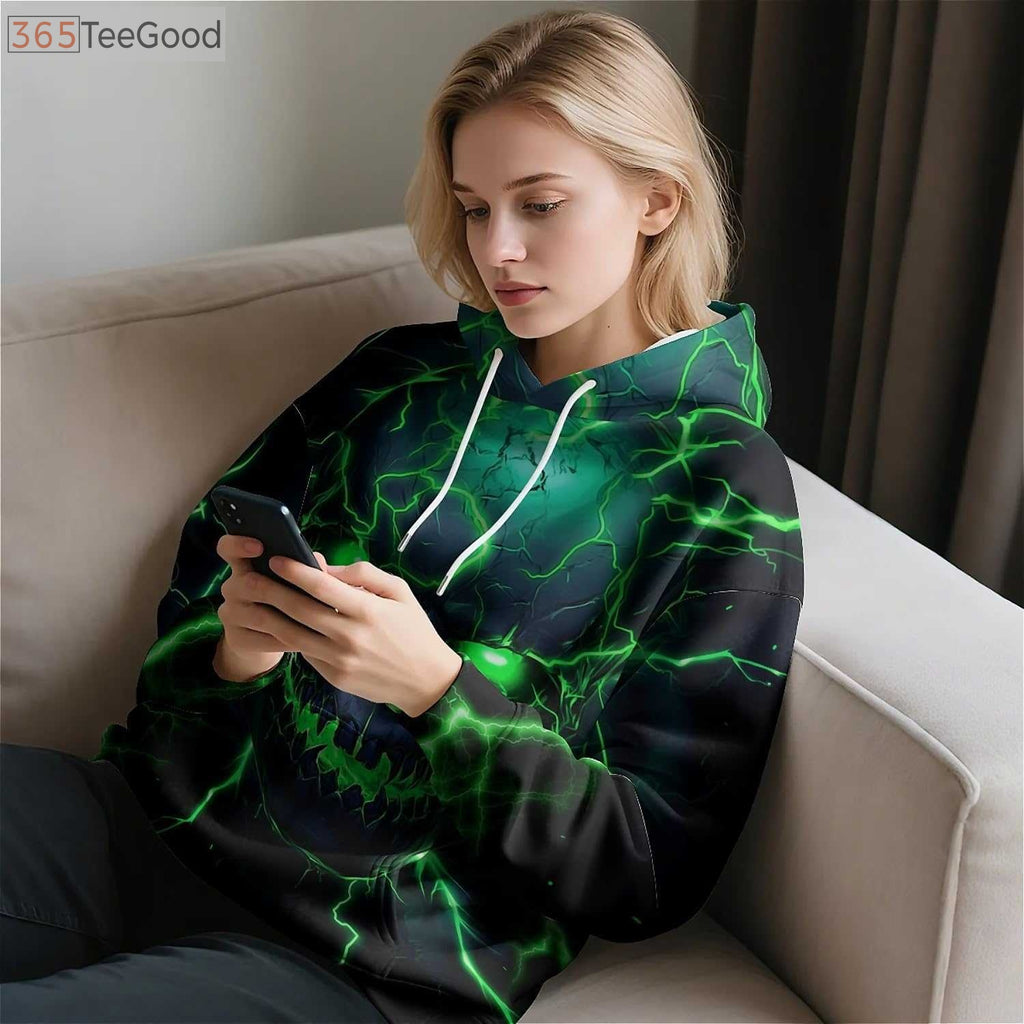 Blue Flame Wolf 3D Hoodie – Graphic Print Pullover Hoodie with Big Pockets for Men and Teens