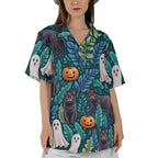 Blue Tropical Leaf White Hibiscus Hawaiian Shirt for Beach Vacation Wear
