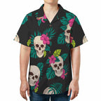 Blue Tropical Leaf and White Hibiscus Hawaiian Tee Coastal Summer Outfit