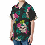 Blue Tropical Leaf and White Hibiscus Hawaiian Tee Coastal Summer Outfit