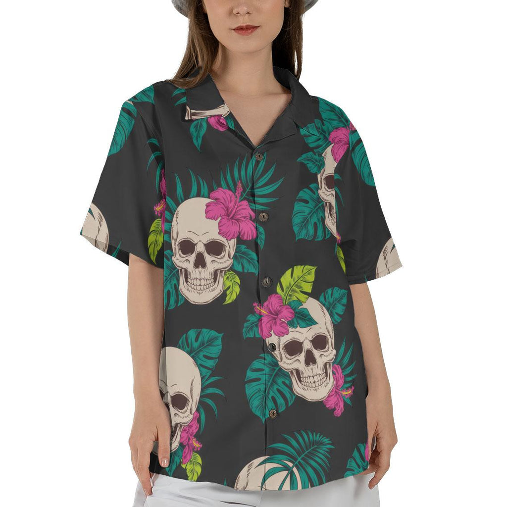 Blue Tropical Leaf and White Hibiscus Hawaiian Tee Coastal Summer Outfit