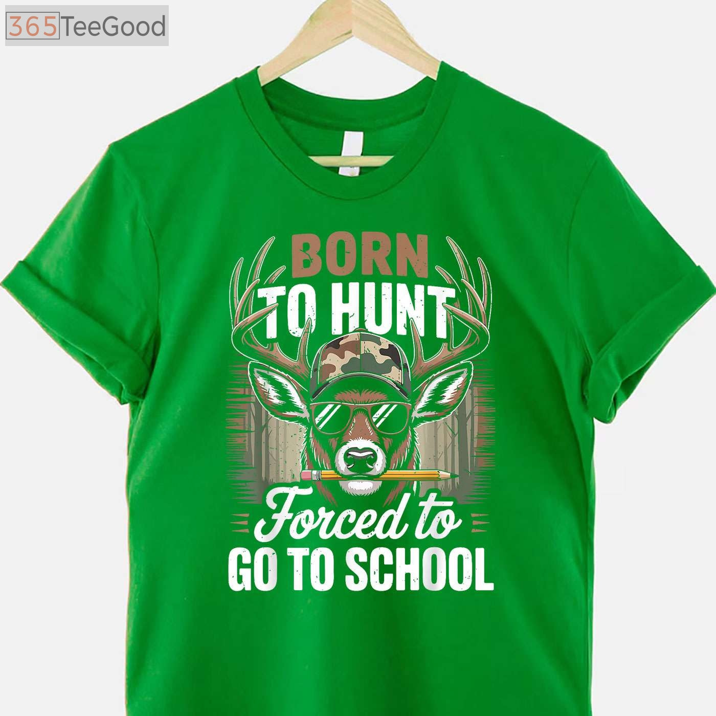 Born To Hunt Forced To Go To School Camo Deer Hunting T-Shirt For Boys