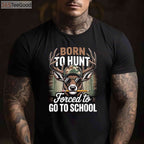Born To Hunt Forced To Go To School Camo Deer Hunting T-Shirt For Boys