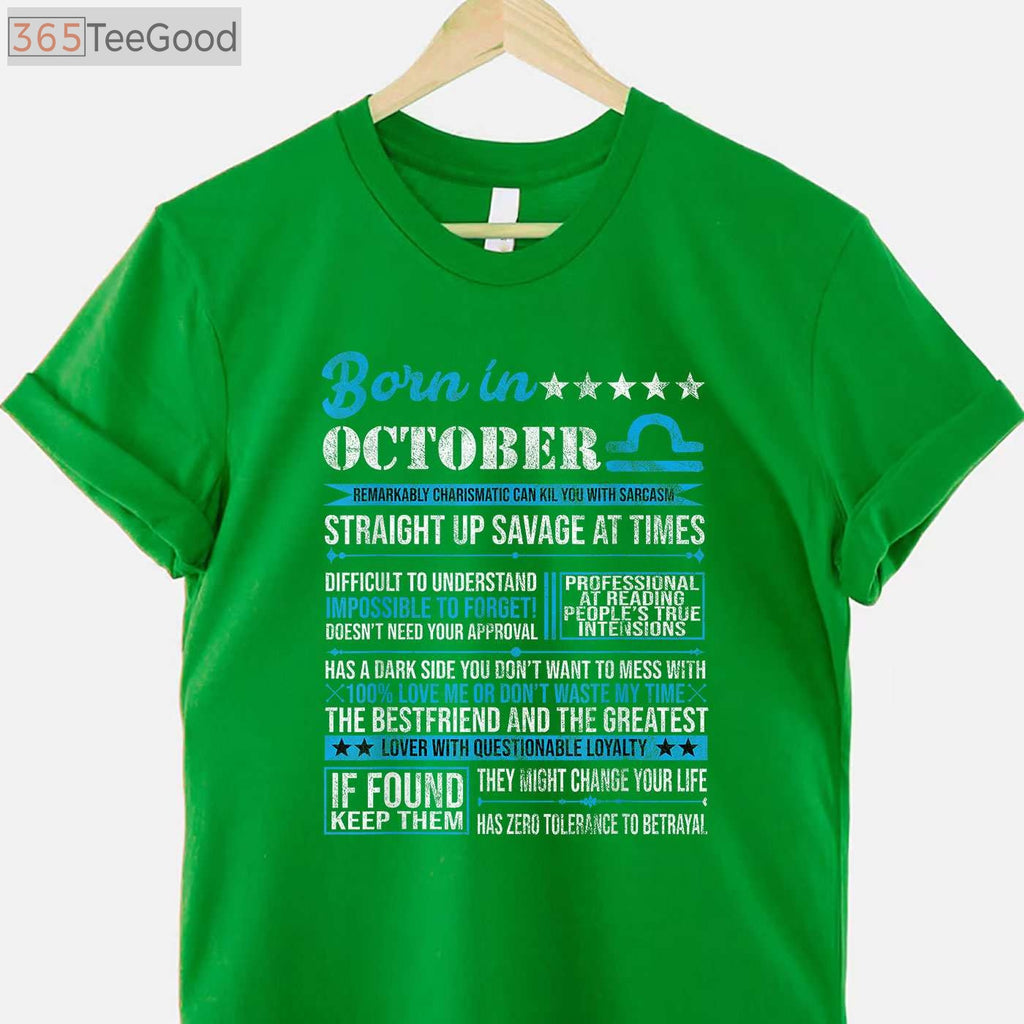 Born in October Libra Horoscope Birthday Shirt - Minimalist Zodiac Gift for Women