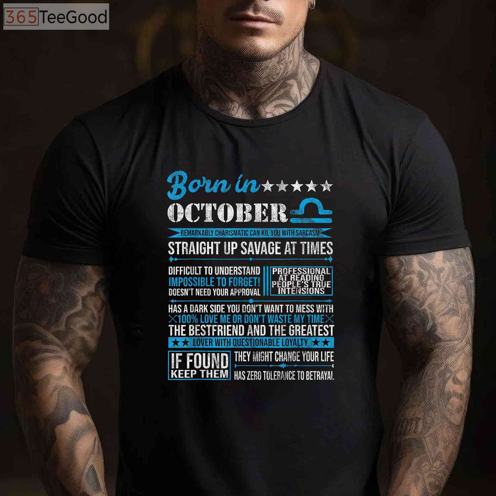 Born in October Libra Horoscope Birthday Shirt - Minimalist Zodiac Gift for Women