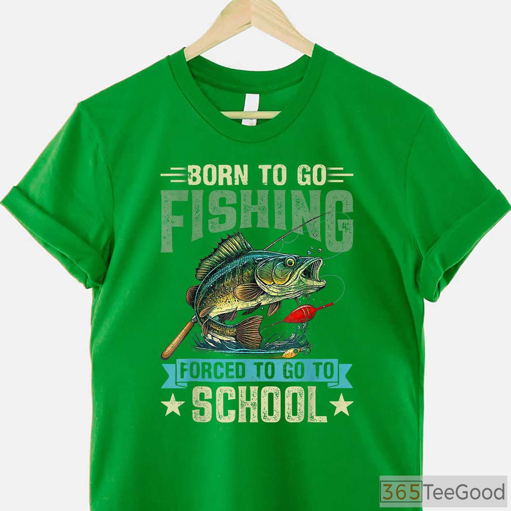 Born to Fish Forced to School Fishing Shirt, Funny Youth Boys Fishing Gift Tee