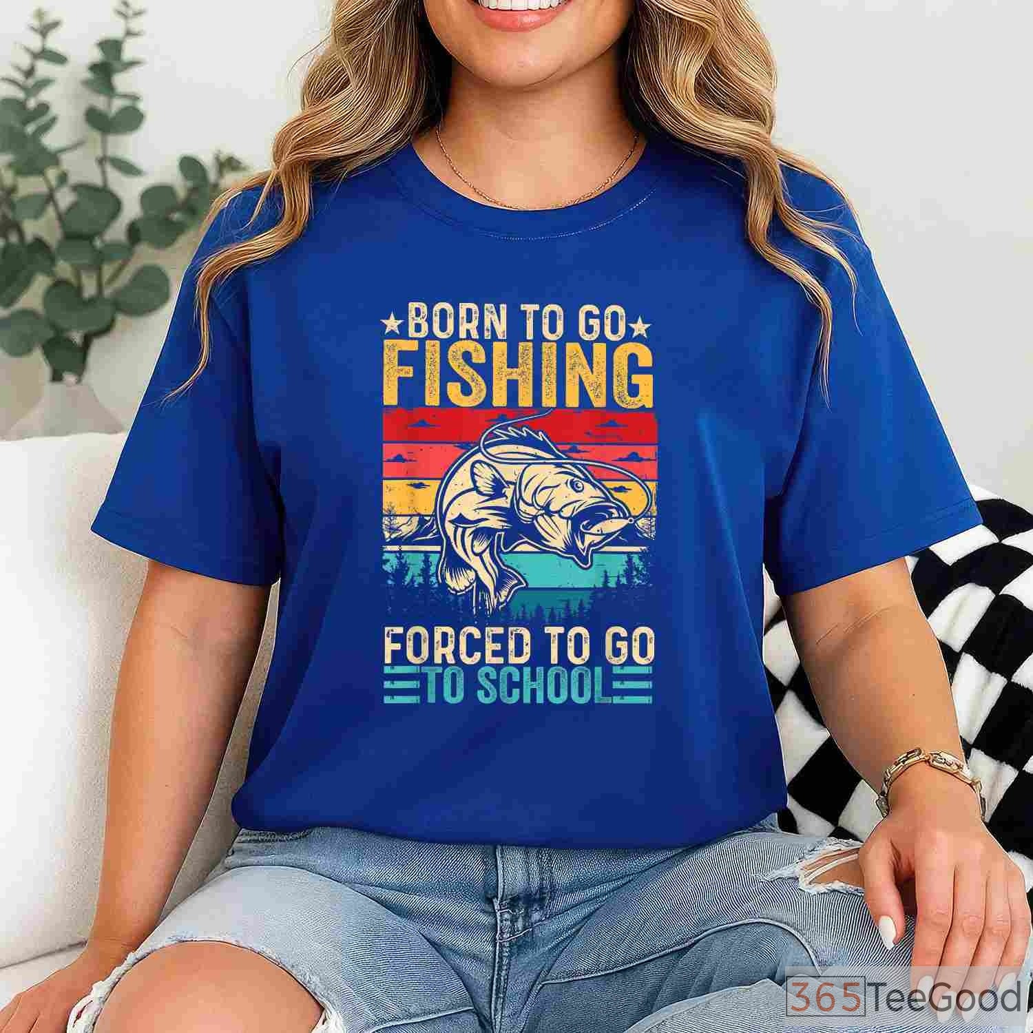 Born to Fish Forced to Go to School Fishing Shirt - Funny Youth Angler Tee