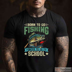 Born to Fish Forced to School Fishing Shirt, Funny Youth Boys Fishing Gift Tee