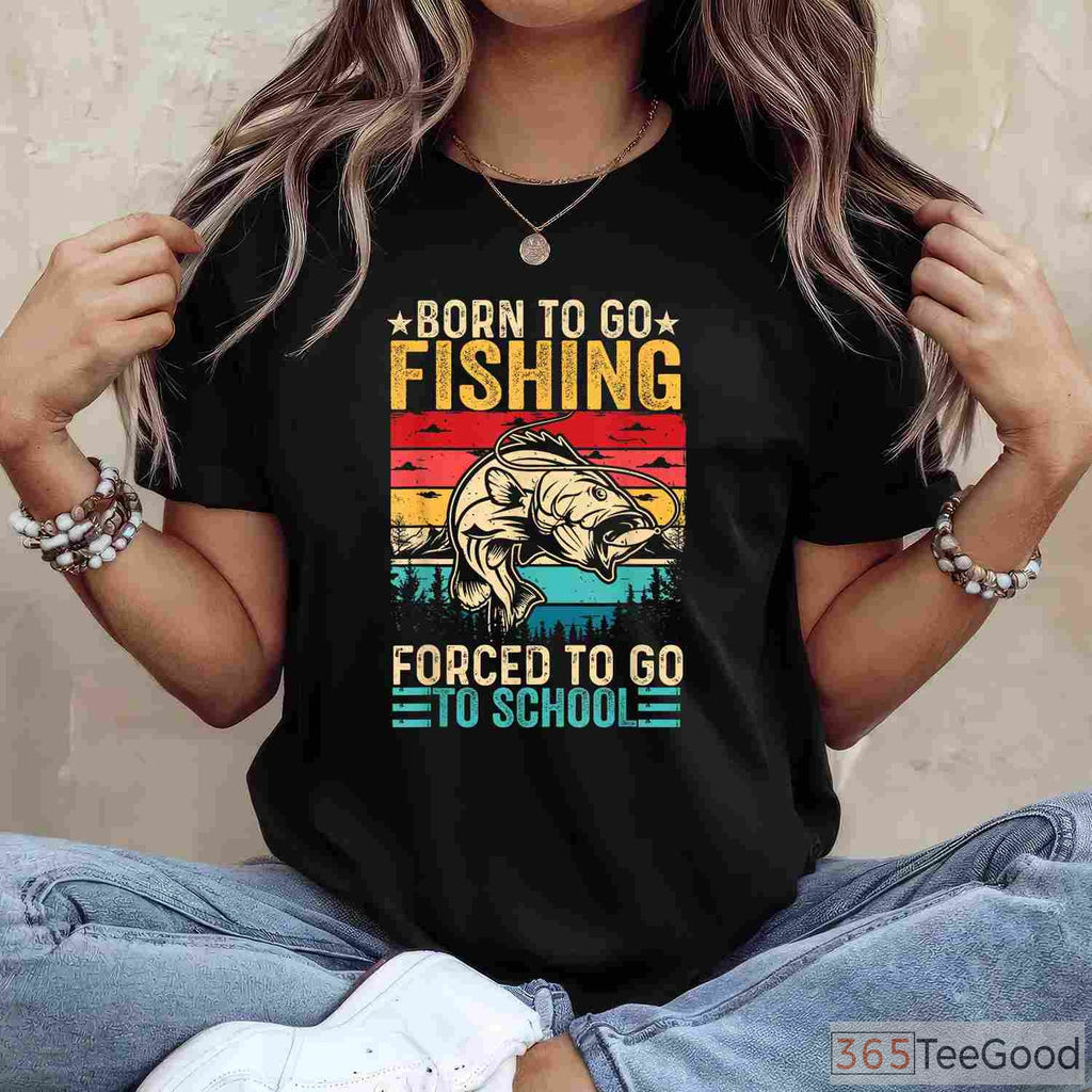 Born to Fish Forced to Go to School Fishing Shirt - Funny Youth Angler Tee