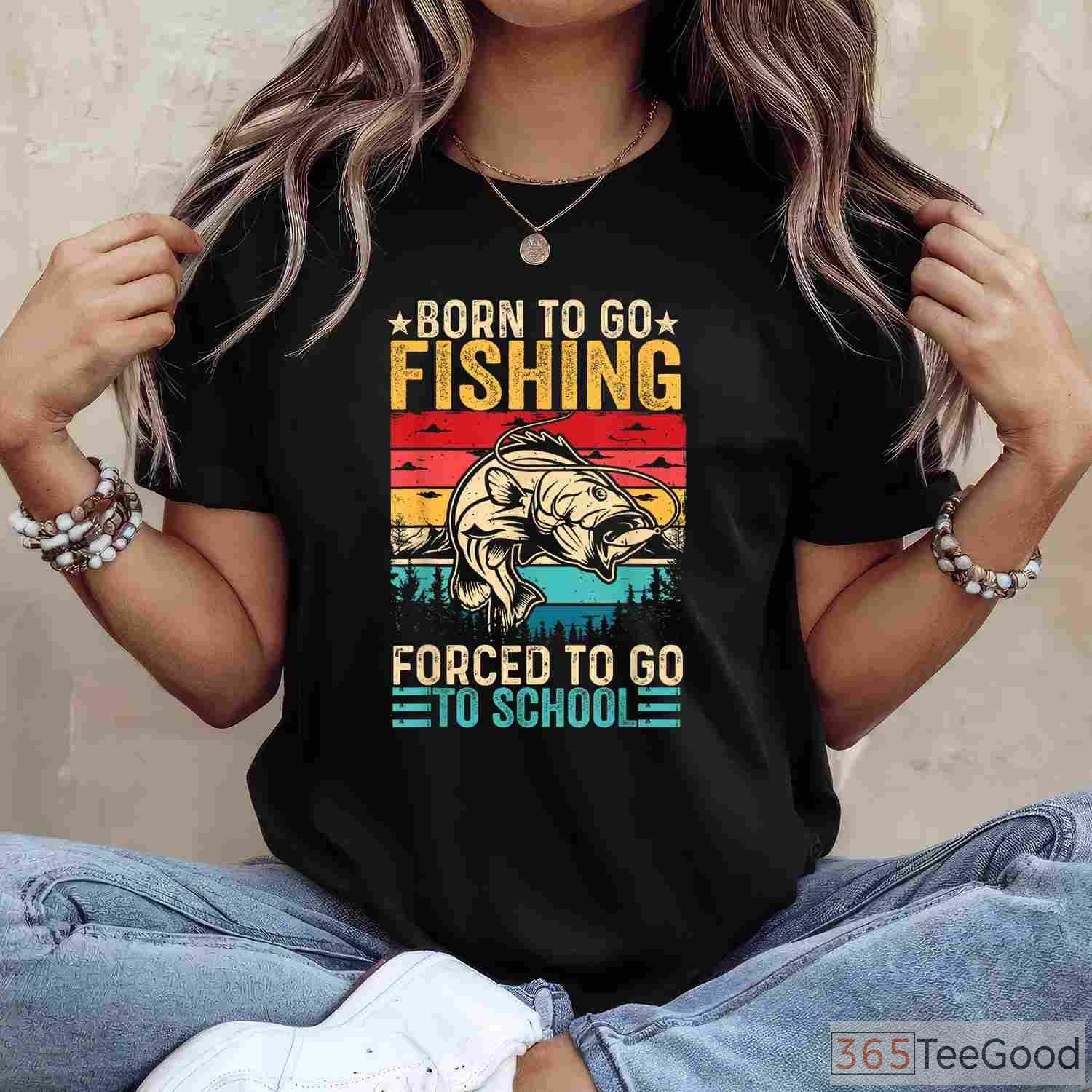 Born to Fish Forced to Go to School Fishing Shirt - Funny Youth Angler Tee