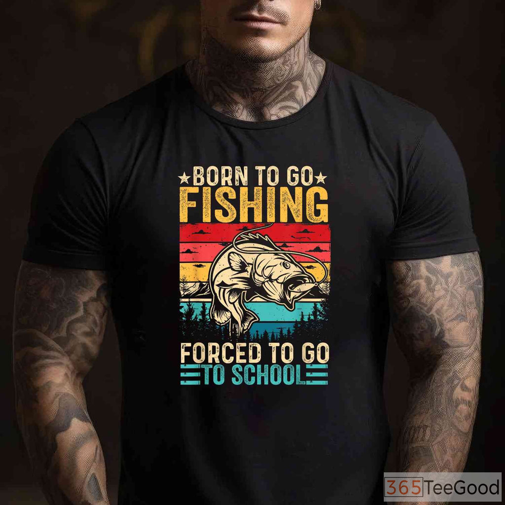 Born to Fish Forced to Go to School Fishing Shirt - Funny Youth Angler Tee