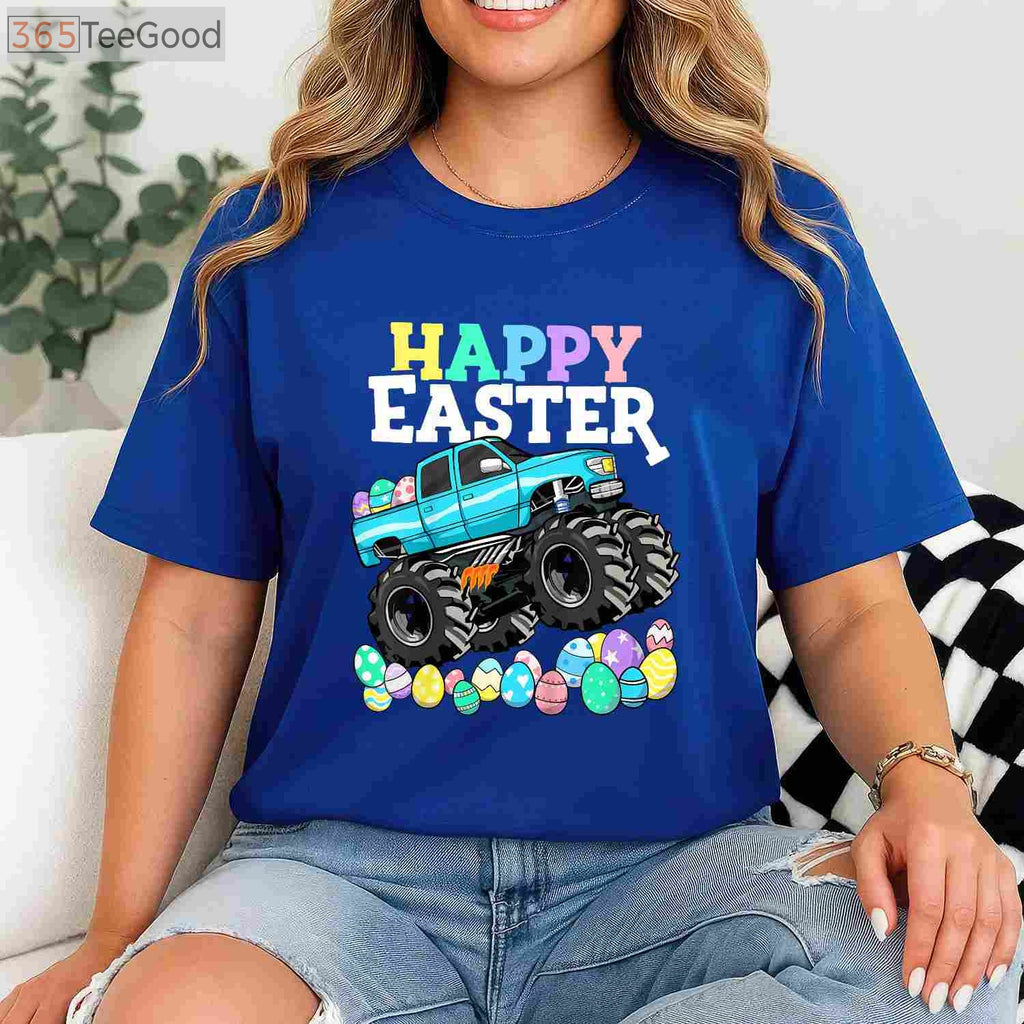 Boys Happy Easter Monster Truck T-Shirt - Toddler Easter Egg Hunter Truck Shirt