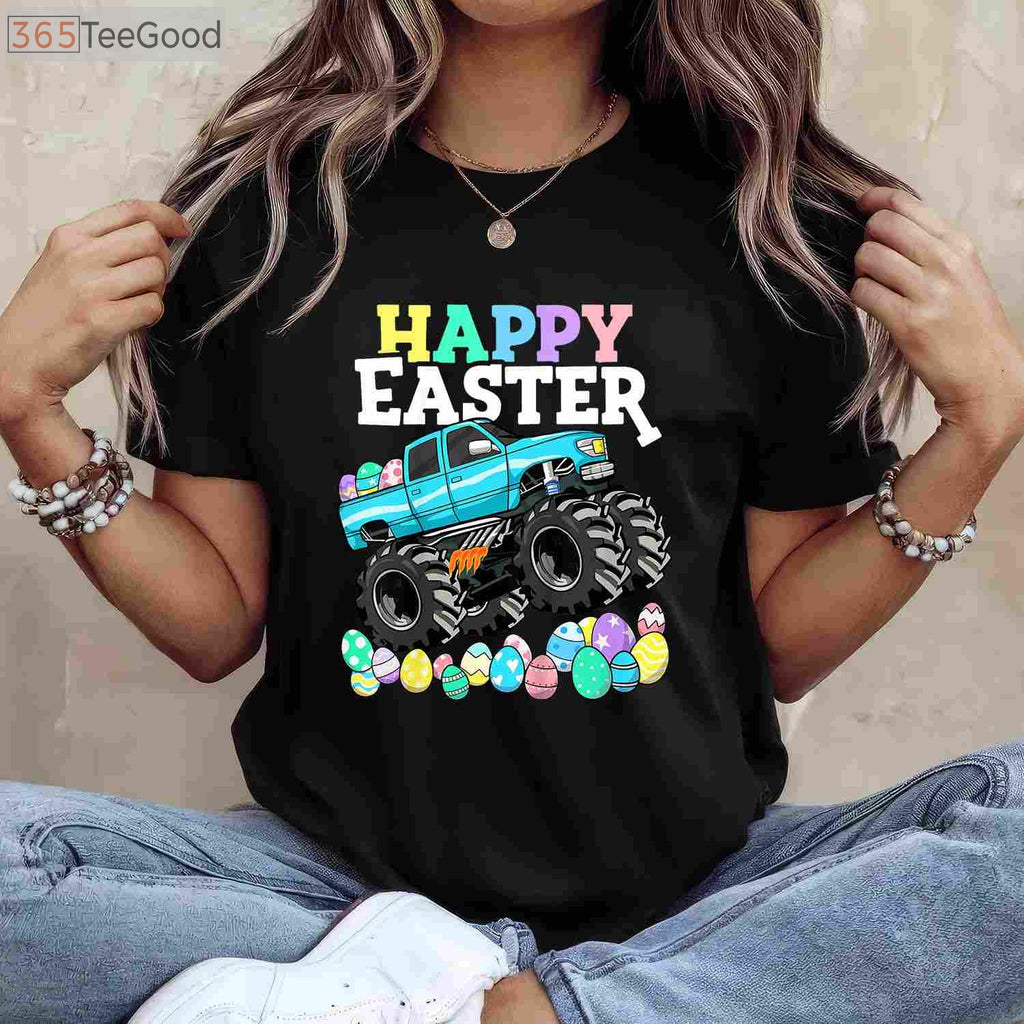 Boys Happy Easter Monster Truck T-Shirt - Toddler Easter Egg Hunter Truck Shirt