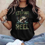 Camo Keeping It Reel Bass Fishing Shirt - Funny Dad Joke Tee for Youth & Men