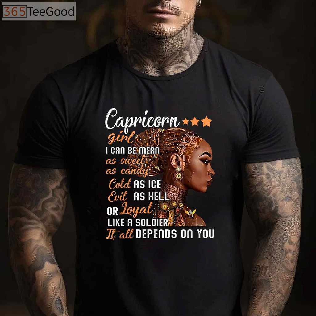 Capricorn Girl Birthday Tee and T-Shirt, December or January Zodiac Gift T-Shirt for Women Adults