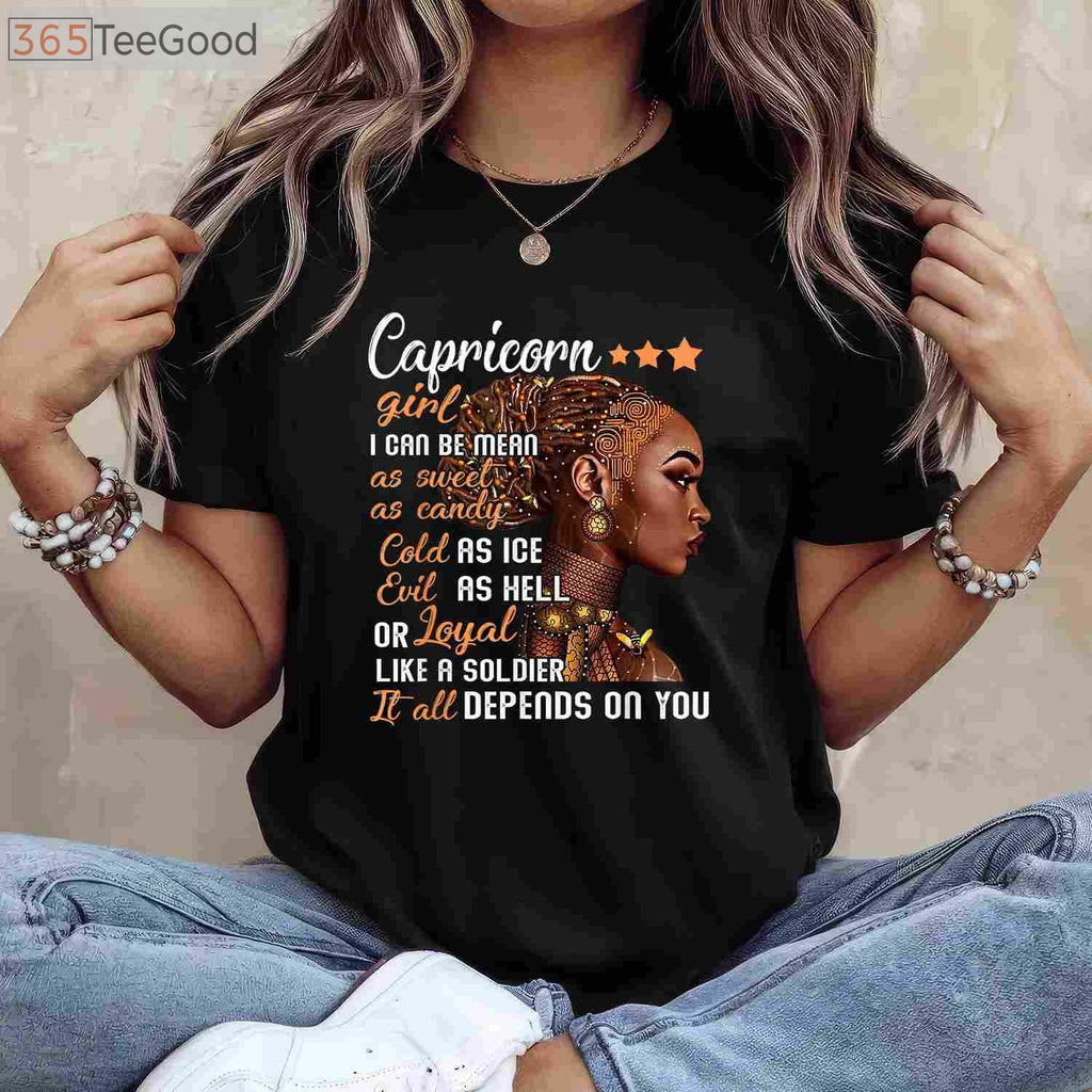 Capricorn Girl Birthday Tee and T-Shirt, December or January Zodiac Gift T-Shirt for Women Adults