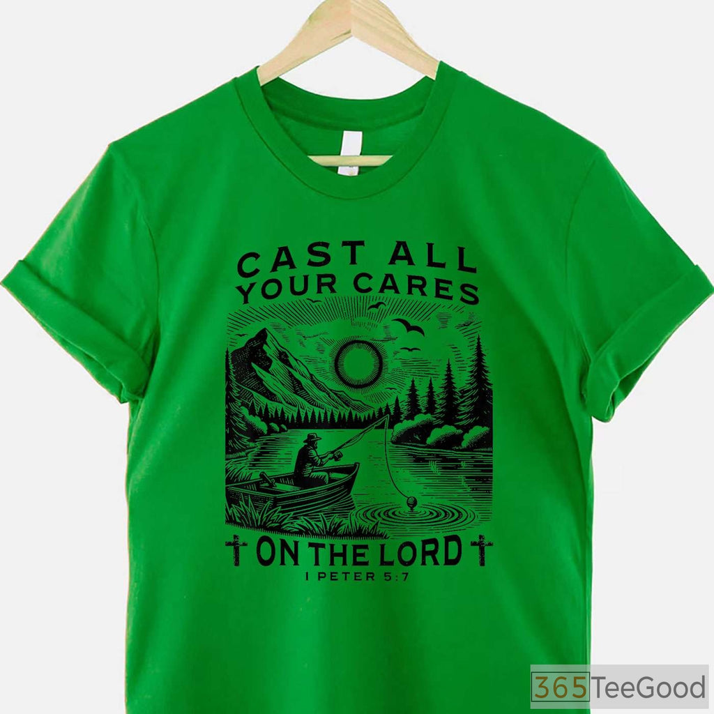 Cast Your Cares on the Lord Christian Fishing Shirt - Religious Angler Gift for Men