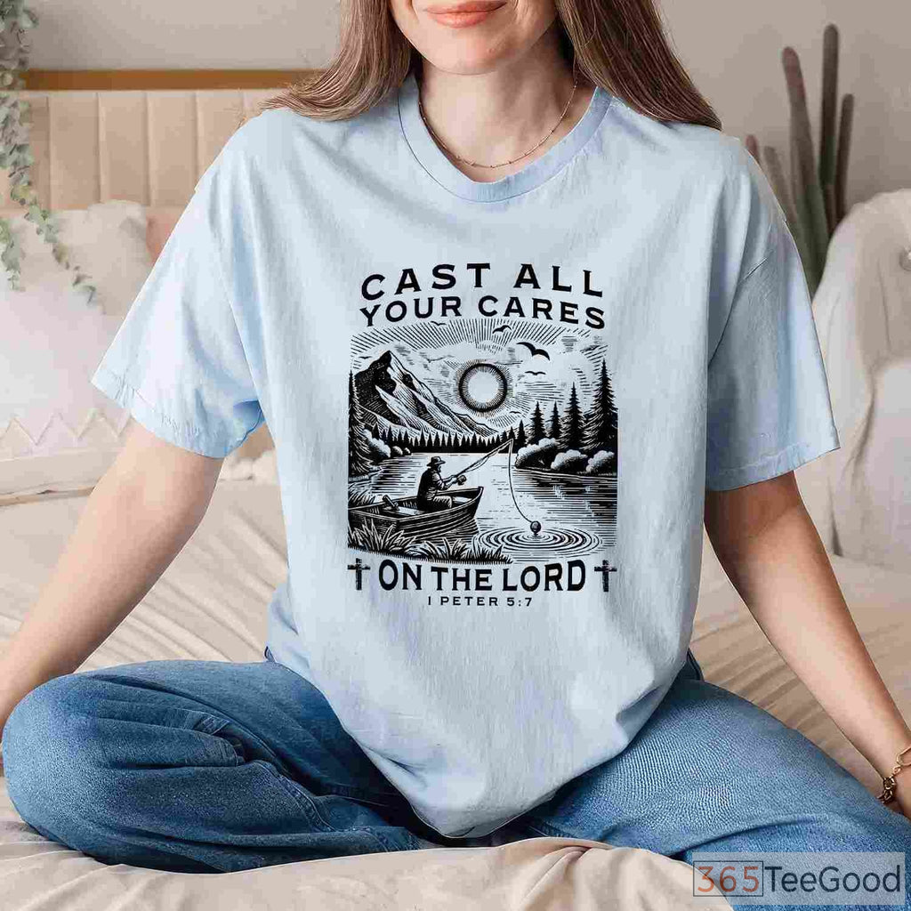 Cast Your Cares on the Lord Christian Fishing Shirt - Religious Angler Gift for Men