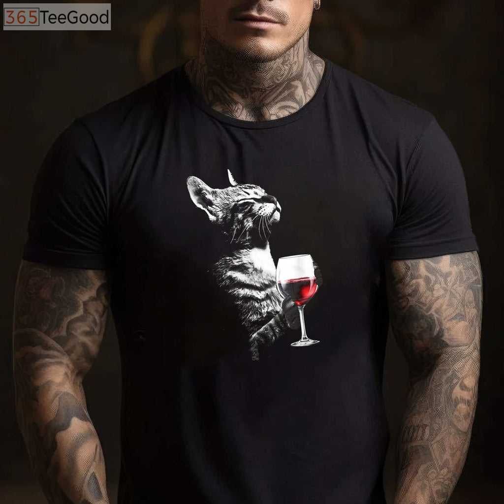 Cat Drinking Wine T-Shirt - Cute Red Wine Lover Gift for Cat Moms