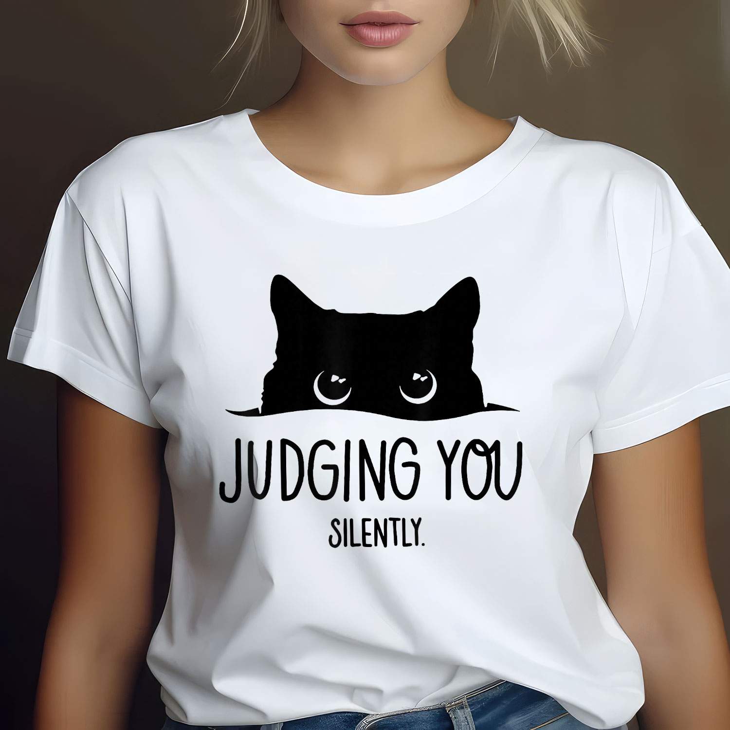Cat Judging You Silently Funny Sarcastic Cat Lover Tee Humor T-Shirt for Men Women Unisex Adults