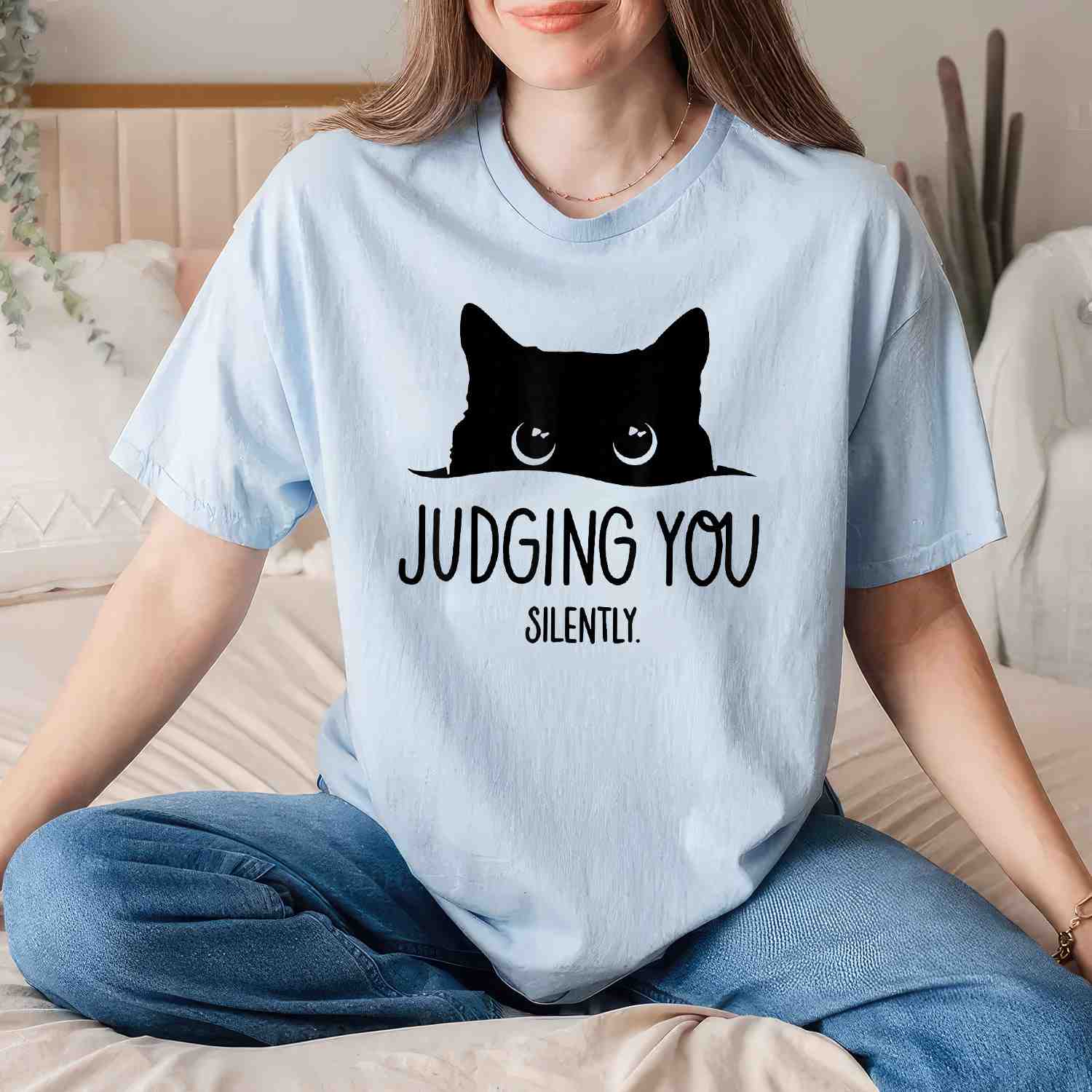 Cat Judging You Silently Funny Sarcastic Cat Lover Tee Humor T-Shirt for Men Women Unisex Adults