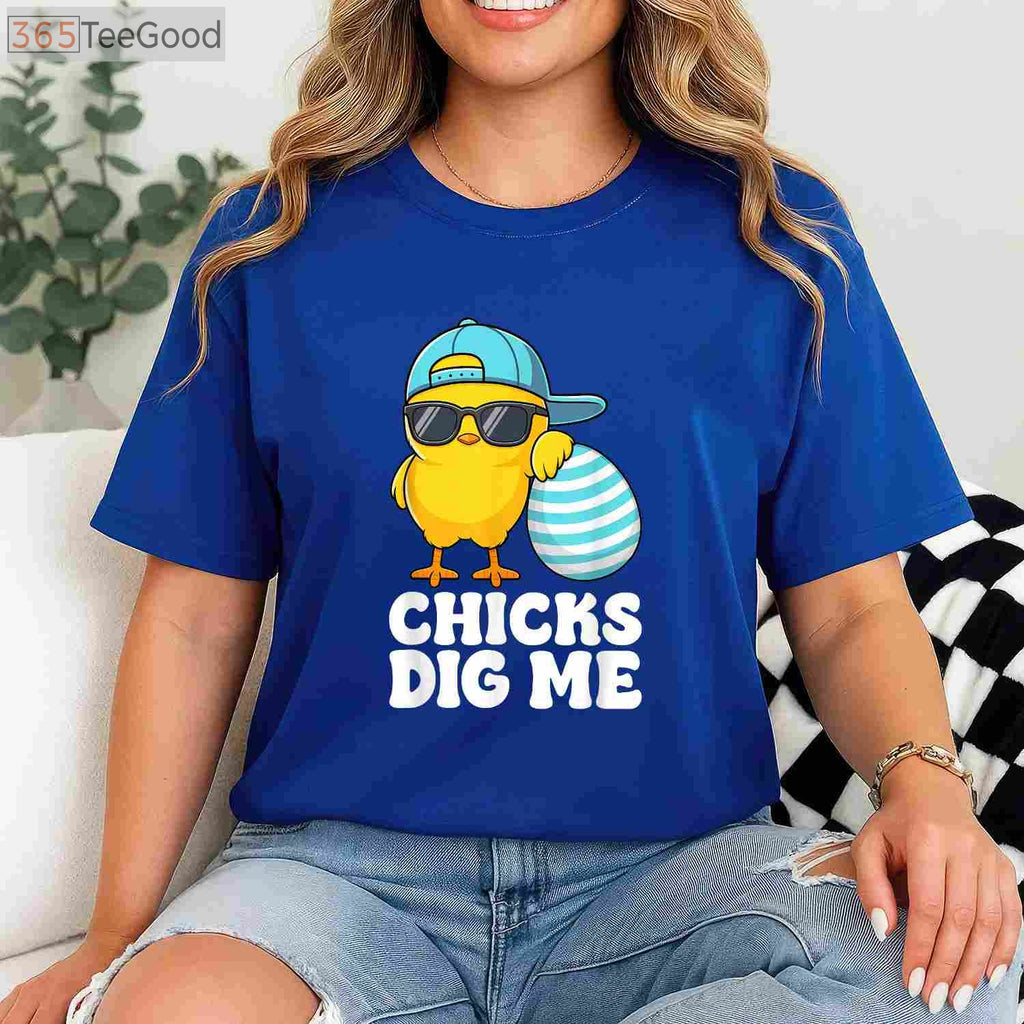 Chicks Dig Me Easter T-Shirt, Funny Easter Shirt for Toddler Boys Men Happy Easter Tee